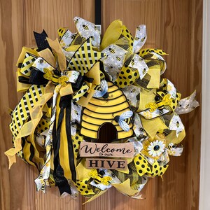 Welcome to Our Hive Bee Themed XL Fun Decoration Wreath Bee Happy Bee Welcome Wreath