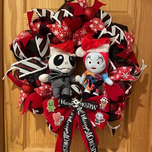 Jack Sally Inspired Christmas Wreath XL Merry Christmas Jack Sally Inspired Christmas Halloween Decoration