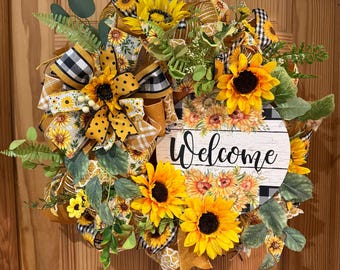Welcome Sunflower Yellow Wreath XL All Seasons Sunflower Wreath Welcome Wreath