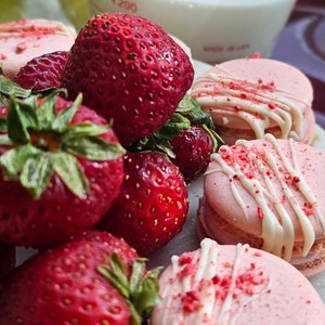 Fresh Strawberries and Cream Macarons Homemade French Cookies