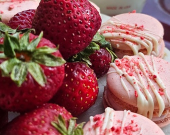 Fresh Strawberries and Cream Macarons Homemade French Cookies