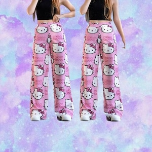 Sanrio Hello Kitty Pajamas Pants Kawaii Pijama Y2K Pyjama Pink Fluffy Suit  Long-Sleeved Trousers Onesize Cardigan Outfit Women 