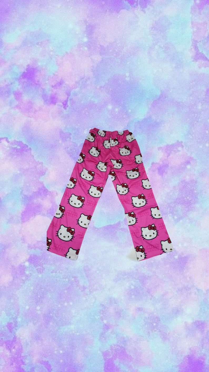 Hello Kitty Pajama Pants Wide Leg Pyjama Pink Hello Kitty Etsy