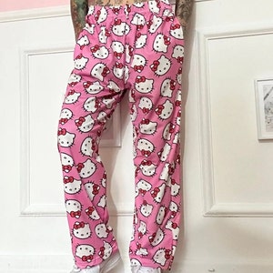 Hello Kitty Pajama Pants, Wide Leg Pyjama, White Hello Kitty Cute ...