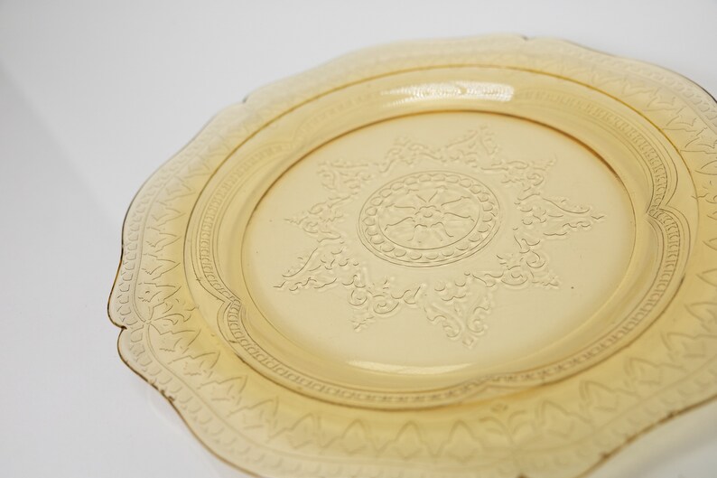 Yellow Glass Plate Set / Amber Depression Glass / Etsy