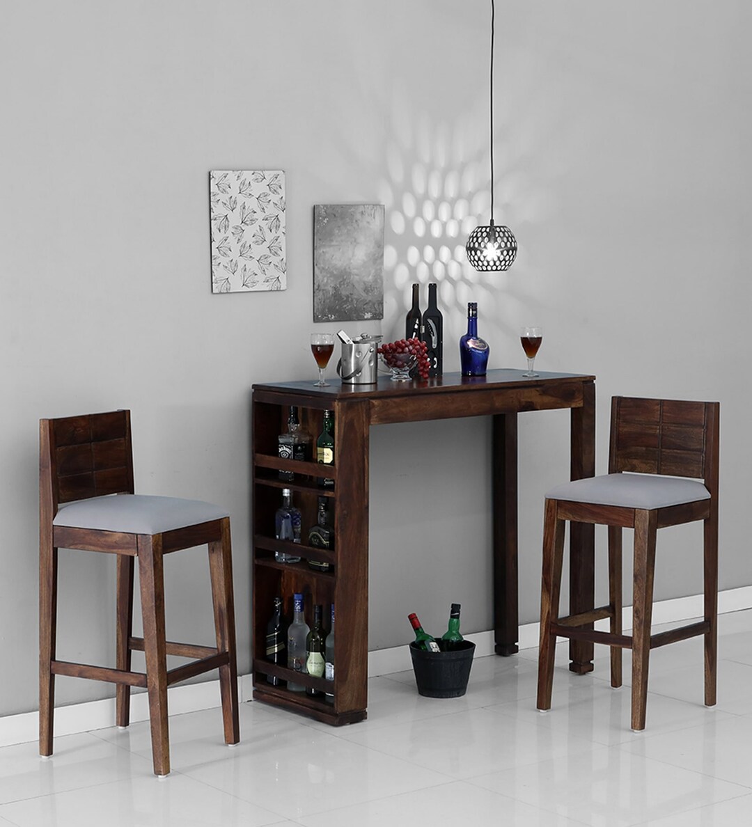 Wooden Bar Table Unit With 2 High Stool Bar Unit With 3 Open Etsy