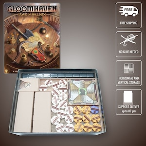 Gloomhaven: Jaws of the Lion - Encarte de madeira impresso em 3D | Organizador de jogos de tabuleiro | Acelera a configuração e o jogo | Design de ajuste personalizado | Fácil armazenamento