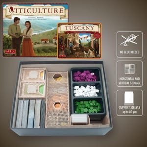 Viticulture Essential Edition - 3D Printed Wooden Insert | Board Game Organizer | Speeds Up Setup & Play | Custom Fit Design | Easy Storage