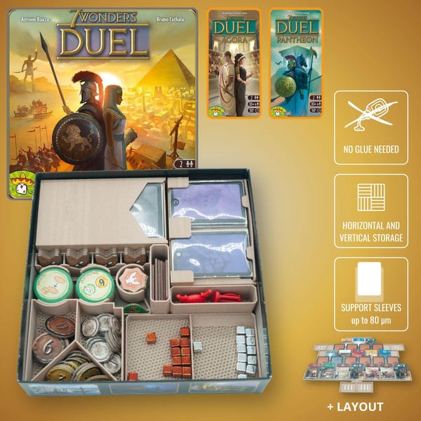 7 Wonders Duel - 3D Gedruckte Holzeinlage | Brettspiel Organizer Beschleunigt das Einrichten und Spielen | Benutzerdefinierte Passform Design | Einfache Aufbewahrung