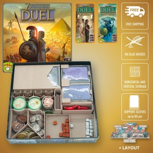 7 Wonders Duel - 3D Printed Wood Insert | Board Game Organizer | Speeds Up Setup & Play | Custom Fit Design | Easy Storage