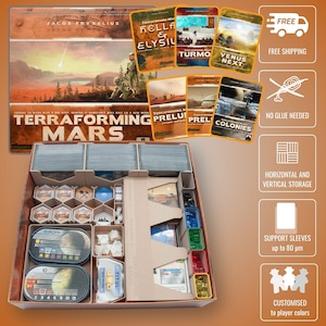 Terraforming Mars - 3D Printed Wood Insert | Board Game Organizer | Speeds Up Setup & Play | Custom Fit Design | Easy Storage