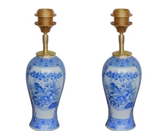 Tischlampe, blaues chinesisches Porzellan, 2er-Set, chinesische Lampen, Vintage-Chinoiserie | Lauren S