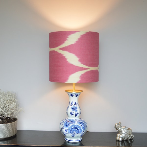 Tafellamp Delftsblauw met Roze Ikat Lampenkap keramiek Blauw - Wit Design | Lauren S