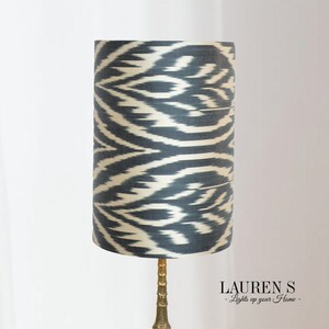 Lampenkap Ikat Zijde Zwart Beige Taupe Lamp Smal en Hoog en Handgemaakt Lauren S afbeelding 5