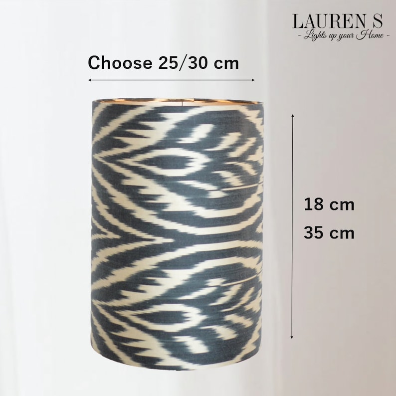 Lampenkap Ikat Zijde Zwart Beige Taupe Lamp Smal en Hoog en Handgemaakt Lauren S afbeelding 8