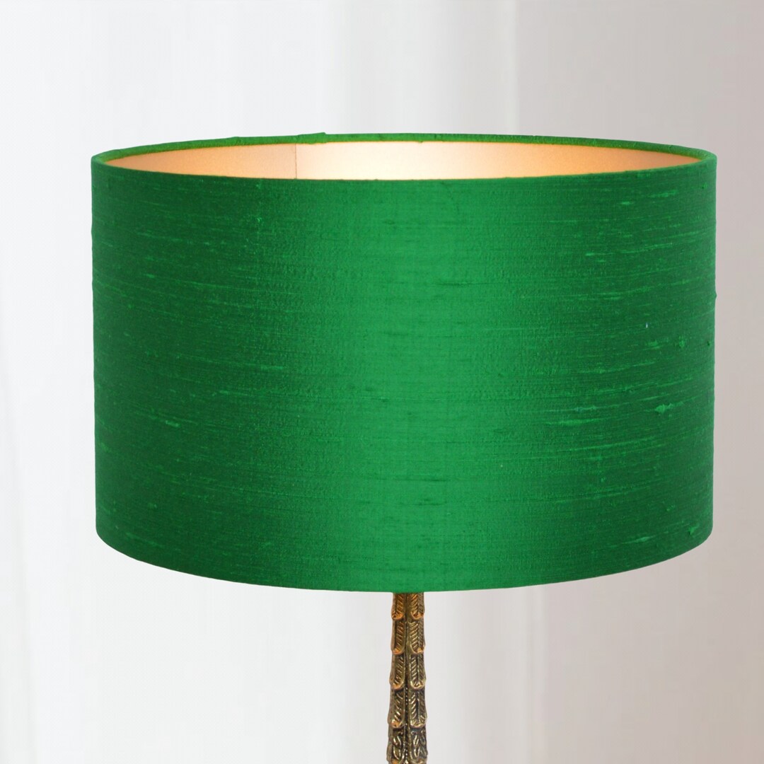 Lampshade Green Silk With Gold Lining Green Silk Lampshades Etsy