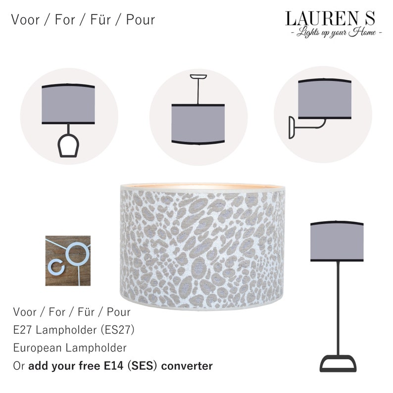 Lampada di lusso con paralume leopardato beige con interno dorato e stampa animalier Lauren S immagine 9