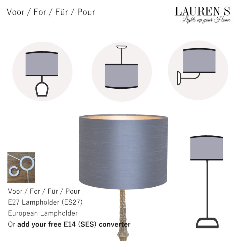 Lampenkap Blauw Midnight Indigo Zijde Stijl Rond met Gouden Binnenkant Lauren S afbeelding 5