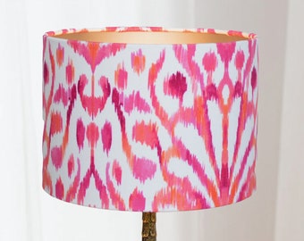 Lampshade Ikat Pink Orange, Vintage for table lamp in Eclectic Interior Handmade | Lauren S