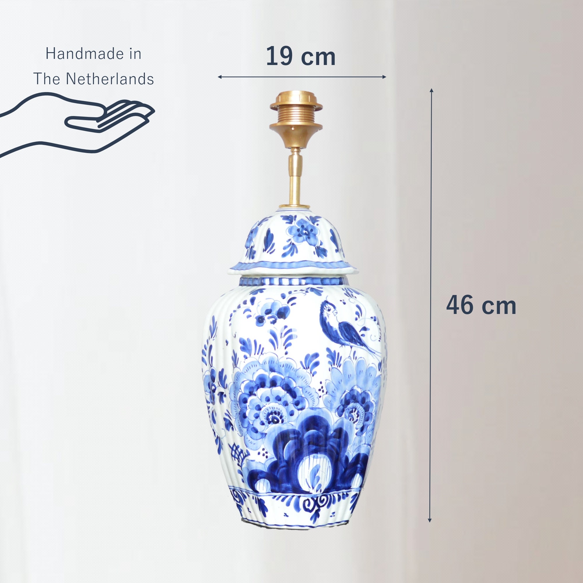 デルフトブルーランプ 花柄の大型セラミックテーブルランプ ブルー 