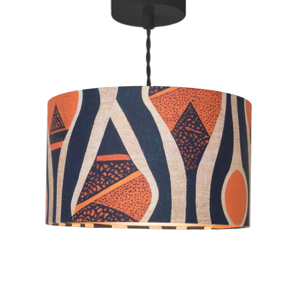 Hanglamp Oranje Afrikaanse Stijl, Etnisch Mud-Cloth Print in Zwart, Oranje en Beige | Lauren S