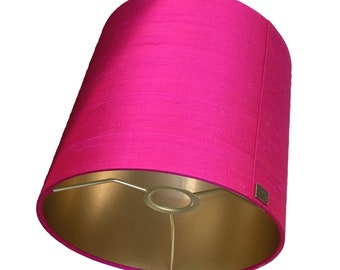 Rosa Seidenlampenschirm mit goldfarbener Innenseite, rund, Hot Pink, nach Maß | Lauren S