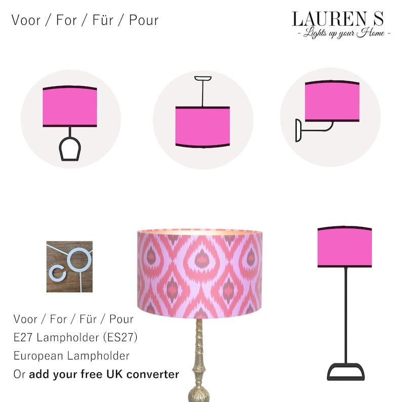 Lampenkap Ikat Roze Viva magenta Vintage Handgemaakt en Rond en Retro Lampenkappen Lauren S afbeelding 9