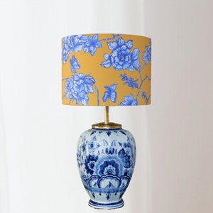 Table Lamp Delft Blue with Lampshade Yellow and Blue Original Delft Sustainable One of a Kind Lamp