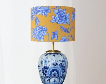 Tischlampe Delfter Blau mit Lampenschirm Gelb und Blau Original Delfter nachhaltige, einzigartige Lampe