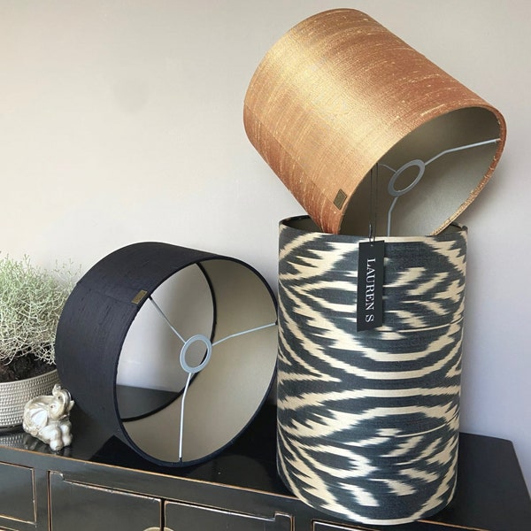 Silk lampshades Ikat Gold Clay or Black Custom Made Gold Inside | Lauren S