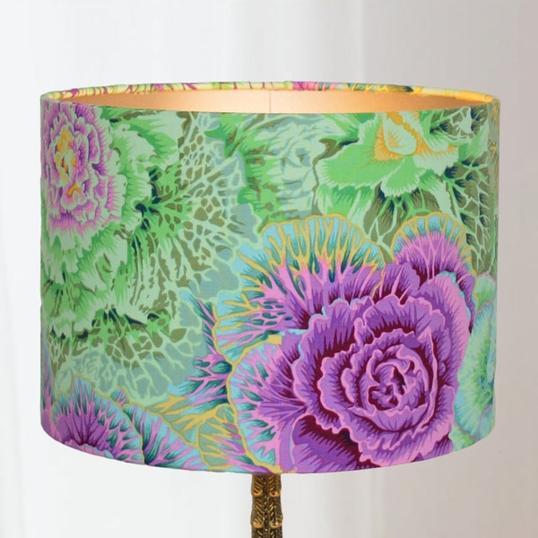 Lampshade Green Flowers Purple Yellow Floral Print Round - Design | Lauren S