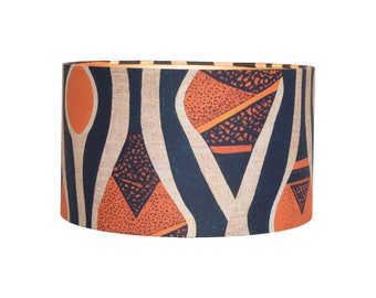 Abat-jour Mudcloth Style africain, imprimé Bogolan en noir, orange et marron | Lauren S.