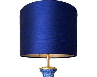 Paralume Blu in Seta con Fodera Dorata, Paralumi in Seta Blu Cobalto | Lauren S