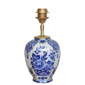 Table lamp Delft Blue Lamp with Flowers hand-painted Blue - White Delft Blue Design Lauren S
