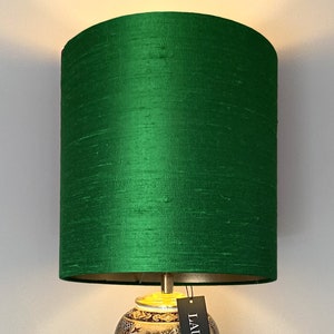 Green Silk Lampshade with Gold Lining - Parakeet Green Silk Lampshades - Narrow and Tall - Handmade Lauren S