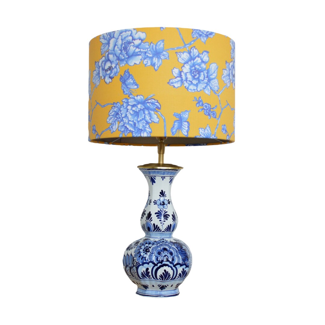 Delft Blue Table Lamp With Chinoiserie Lampshade in Yellow and Etsy