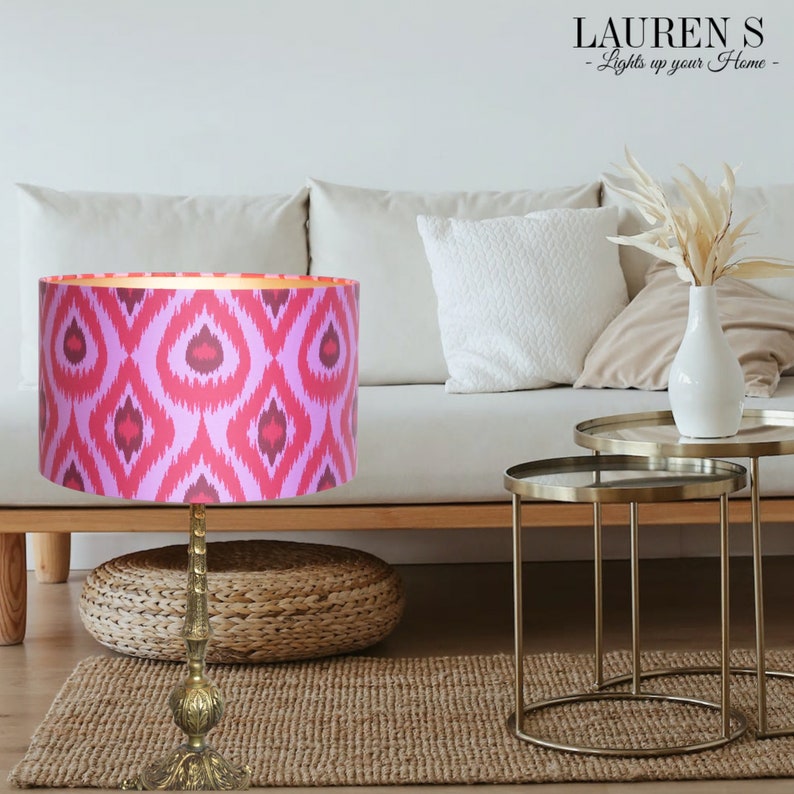 Lampenschirm Ikat Pink Viva Magenta Vintage handgefertigte und runde und Retro-Lampenschirme Lauren S Bild 3