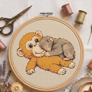 Kruissteekpatroon baby Punch Monkey – Small But Brave – Abandoned Rescue Story