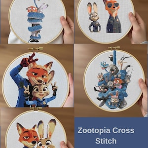 Kit de Ponto Cruz Zootopia, Nick Wilde Judy Hopps - Conjunto de Padrões para Decoração de Filme de Animação