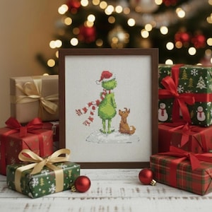 Modèle de point de croix Grinch, tableau de décoration des Fêtes (Modèle PDF)