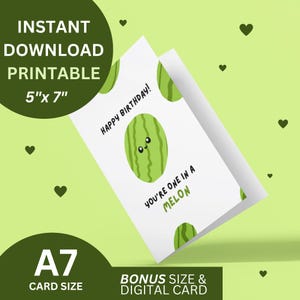 PRINT DIGITAL DOWNLOAD &quot;You&#39;re One In A Melon&quot; Pun Greeting Card
