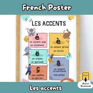 Poster per l'aula di francese - Les accents (arredamento della classe, apprendimento delle lingue, francese di base, verbi francesi, coniugazione francese, lezione di francese)