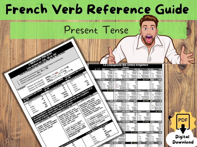 French Verb Conjugation present Tense Verb Cheat Sheet, Francais
