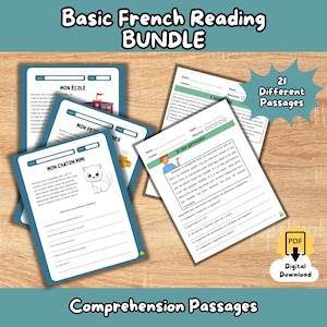 PAKET Grundläggande fransk läsförståelse (franska läromedel, utskrivbara lässtycken för klassrummet, nybörjare, grundläggande franska teman/ordförråd)