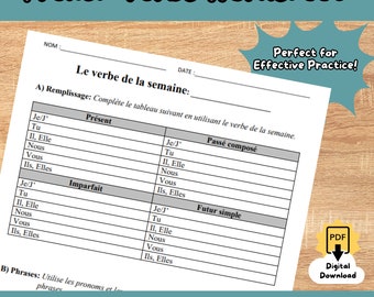 French Verb of the Week Worksheet (Francais, Home Learning, French Conjugation, French Verbs, Language Learning, Homeschool, Bescherelle)