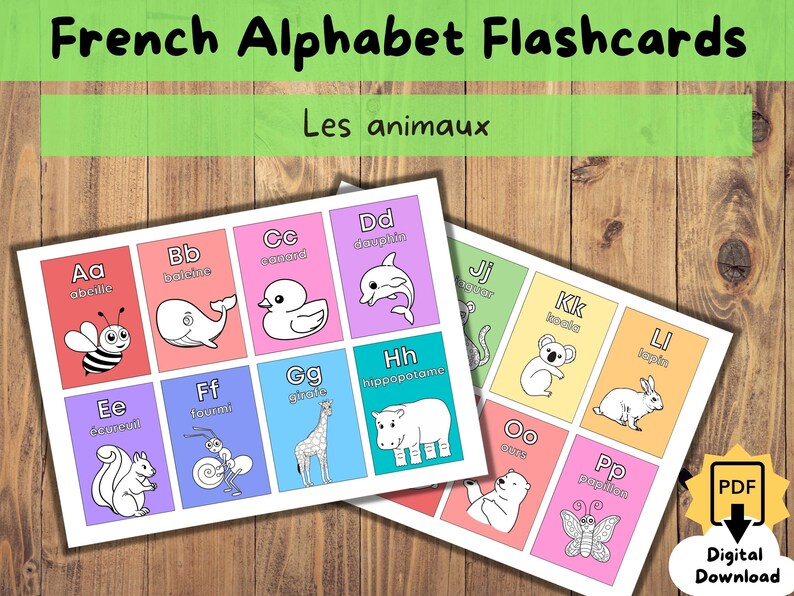 French Alphabet Flashcards basic French Learning, Classroom Printable
