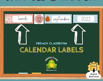 Franse flipkalender - klasdecor, Franse dagen van de week, Franse maanden, digitale download