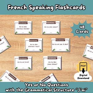 Basic French Speaking and Listening Flashcards with Grammatical Structure ''J'ai'' - Classroom Printable Flashcards, Basic French Vocabulary