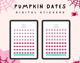 Halloween Pumpkin Dates Digital Stickers in Pink | Vibrant Stickers for Spooky Planning, PNG and Pre-cropped GoodNotes Ready