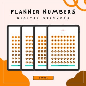 Orange Number Stickers, Digital Date Stickers for Planners and Diaries, Pre-Cropped Digital Stickers for GoodNotes and PNG Sticker Sheet